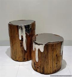 Bark Stool with Steel Top